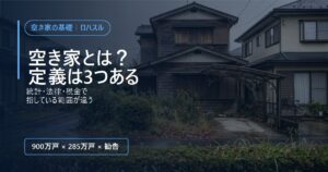 雨上がりの住宅街で、雨戸を閉めたまま庭木が伸びた空き家の一戸建て