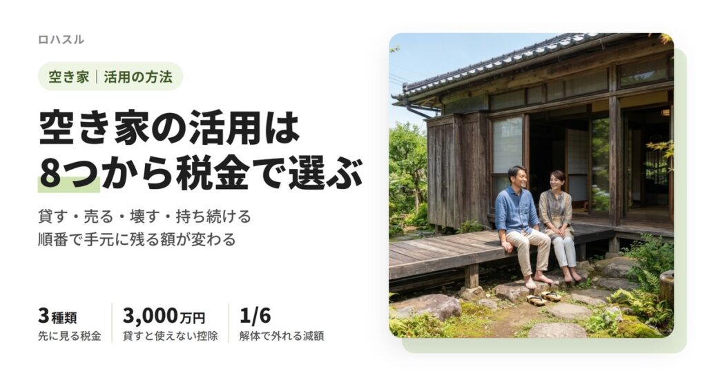 空き家の活用方法8つと、貸す・解体する前に確かめる3つの税金（3,000万円控除・住宅用地特例）