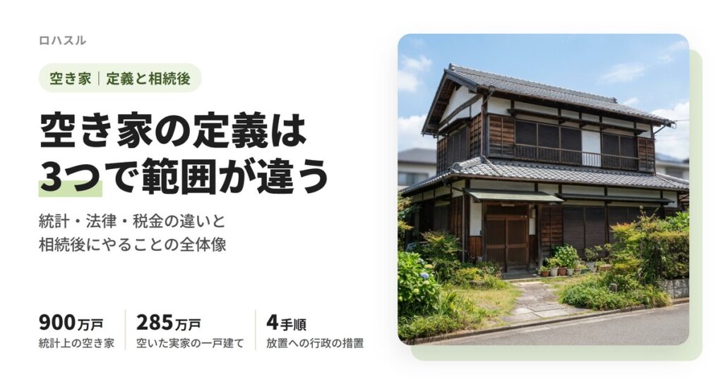 空き家の定義は統計・法律・税金の3つ。900万戸のうち実家の一戸建ては285万戸、放置したときの流れ