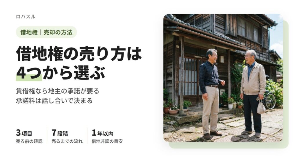 借地権の売り方4つ（地主・第三者・土地ごと・買取業者）と、地主の承諾・承諾料、売るまでの流れ