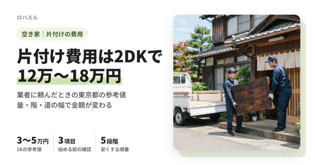 空き家の片付け費用は2DKで12万〜18万円（東京都の参考値）。始める前の確認と安くする5つの順番